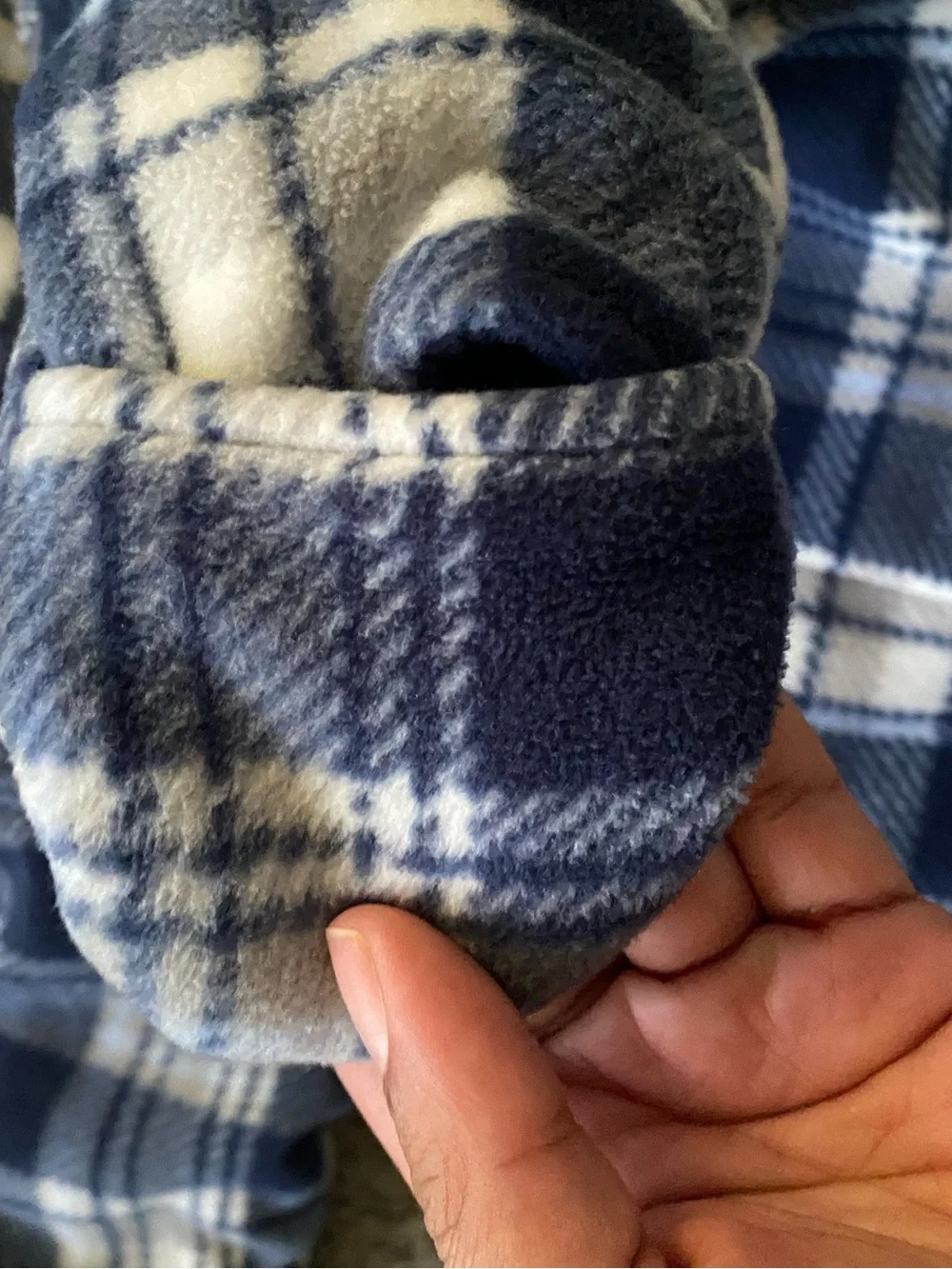 12M First Impressions Navy and White Plaid Hooded Footed One-Piece Fleece jacket